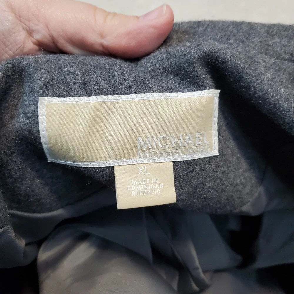 Michael Kors Gray‎ Wool Blend Gold Zip Cozy Winter Classic Long Trench Coat XL
